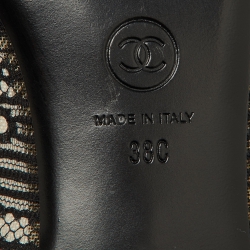 Pre Owned Chanel Black Lace and Suede Pearl Embellished CC Ballet Flats Size 38