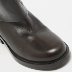 Chanel Brown Leather Camellia Ankle Boots Size 38.5