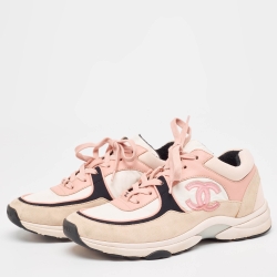Pre Owned Chanel Multicolor Nylon and Suede CC Low Top Sneakers Size 40.5