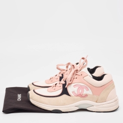 Pre Owned Chanel Multicolor Nylon and Suede CC Low Top Sneakers Size 40.5