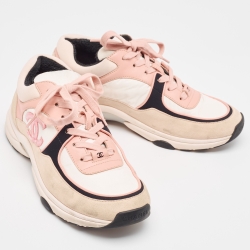 Pre Owned Chanel Multicolor Nylon and Suede CC Low Top Sneakers Size 40.5