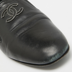 Chanel Black Leather CC Slip On Loafers Size 37.5