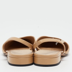 مملوكة مسبقًا Chanel Beige/Black Leather and Canvas Cap Toe Slingback Flat Sandals Size 36.5
