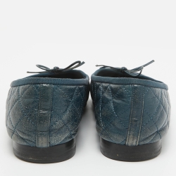 مملوكة مسبقًا Chanel Blue Leather CC Cap Toe Ballet  Flats Size 38.5