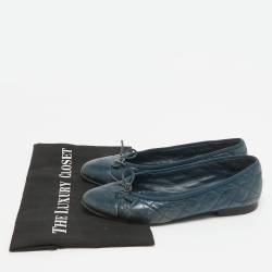 مملوكة مسبقًا Chanel Blue Leather CC Cap Toe Ballet  Flats Size 38.5