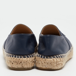 Pre Owned Chanel Navy Blue Leather  CC Cap Toe Espadrille Flats Size 37