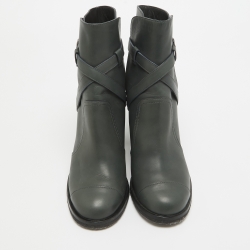 Chanel Green Leather Buckle Ankle Boots Size 40.5