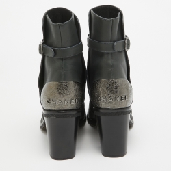 Chanel Green Leather Buckle Ankle Boots Size 40.5