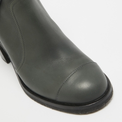Chanel Green Leather Buckle Ankle Boots Size 40.5