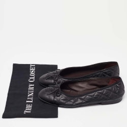 Pre Owned Chanel Black Quilted Leather CC Bow Cap Toe Ballet Flats Size 38