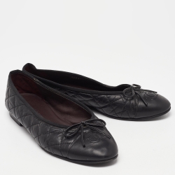 Pre Owned Chanel Black Quilted Leather CC Bow Cap Toe Ballet Flats Size 38