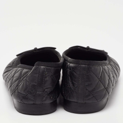 Pre Owned Chanel Black Quilted Leather CC Bow Cap Toe Ballet Flats Size 38