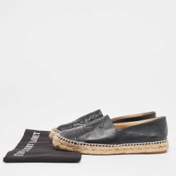 Pre Owned Chanel Black Leather CC Espadrille Flats Size 37