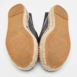 Pre Owned Chanel Black Leather CC Espadrille Flats Size 37
