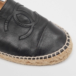 Pre Owned Chanel Black Leather CC Espadrille Flats Size 37