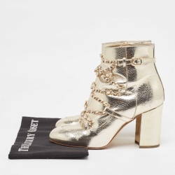 Chanel Gold Leather CC Chain Link Ankle Boots Size 39.5
