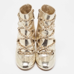 Chanel Gold Leather CC Chain Link Ankle Boots Size 39.5