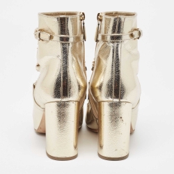 Chanel Gold Leather CC Chain Link Ankle Boots Size 39.5