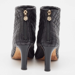Chanel Black Quilted Leather and Patent Cap Toe CC Ankle Booties Size 39