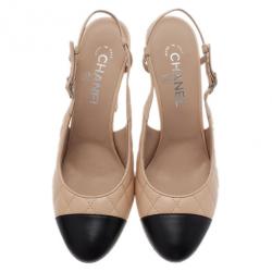 Pre Owned صندل شانيل سلينجباك ذو تقسيمات مقدمة مقفولة جلد بيج مقاس 40.5