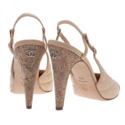 Pre Owned صندل شانيل سلينجباك ذو تقسيمات مقدمة مقفولة جلد بيج مقاس 40.5