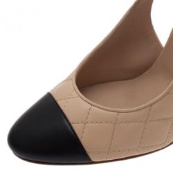 Pre Owned صندل شانيل سلينجباك ذو تقسيمات مقدمة مقفولة جلد بيج مقاس 40.5