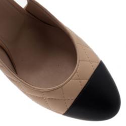 Pre Owned صندل شانيل سلينجباك ذو تقسيمات مقدمة مقفولة جلد بيج مقاس 40.5