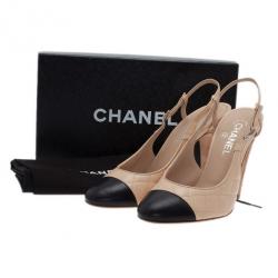 Pre Owned صندل شانيل سلينجباك ذو تقسيمات مقدمة مقفولة جلد بيج مقاس 40.5