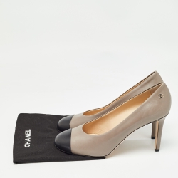 Pre Owned Chanel Grey/Black Leather Cap Toe Pumps Size 40