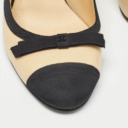 Pre Owned Chanel Beige/Black Beige/Black Leather and Canvas Slingback Pumps Size 36    