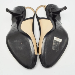 Pre Owned Chanel Beige/Black Beige/Black Leather and Canvas Slingback Pumps Size 36    