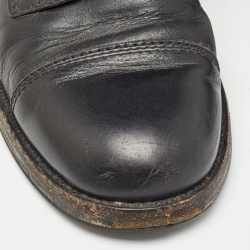 Chanel Black Leather Interlocking CC logo Combat Boots Size 36