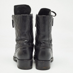 Chanel Black Leather Interlocking CC logo Combat Boots Size 36