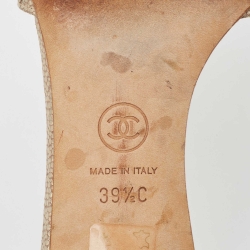 Pre Owned Chanel Gold Textured Suede Embellished CC Slide Sandals Size 39.5