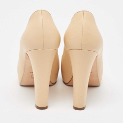 Pre Owned Chanel Beige/Black Leather Platform Pumps Size 37.5 