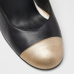 Pre Owned Chanel Black/Gold Leather CC Cap Tote Wedge Pumps Size 40