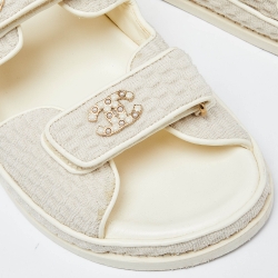 Pre Owned Chanel Cream Tweed Fabric Dad Sandals Size 40