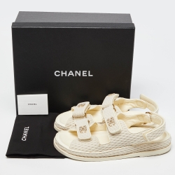 Pre Owned Chanel Cream Tweed Fabric Dad Sandals Size 40