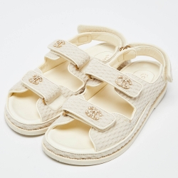 Pre Owned Chanel Cream Tweed Fabric Dad Sandals Size 40