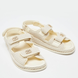 Pre Owned Chanel Cream Tweed Fabric Dad Sandals Size 40