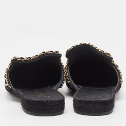 Chanel Black Suede CC Chain Mules Size 41 