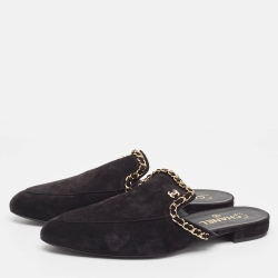 Chanel Black Suede CC Chain Mules Size 41 