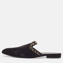 Chanel Black Suede CC Chain Mules Size 41 