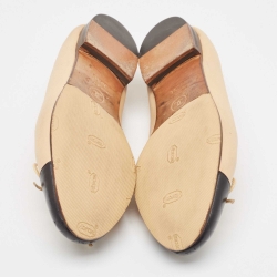 Pre Owned Chanel Beige/Black Leather Bow CC Cap Toe Ballet Flats Size 36.5