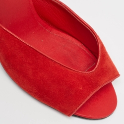 Pre Owned Chanel Red Suede Open Toe CC Heel Ankle Strap Sandals Size 40