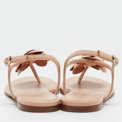Chanel Beige Leather CC Camellia Thong Ankle Strap Flat Sandals Size 39.5