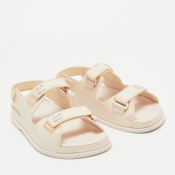 Pre Owned Chanel Pink Rubber CC Dad Sandals Size 42