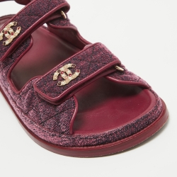Pre Owned Chanel Purple Quilted Velvet CC Dad Sandals Size 39