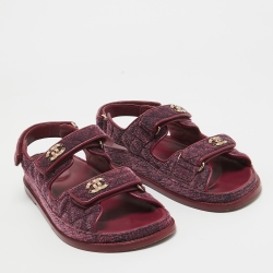 Pre Owned Chanel Purple Quilted Velvet CC Dad Sandals Size 39