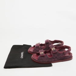 Pre Owned Chanel Purple Quilted Velvet CC Dad Sandals Size 39